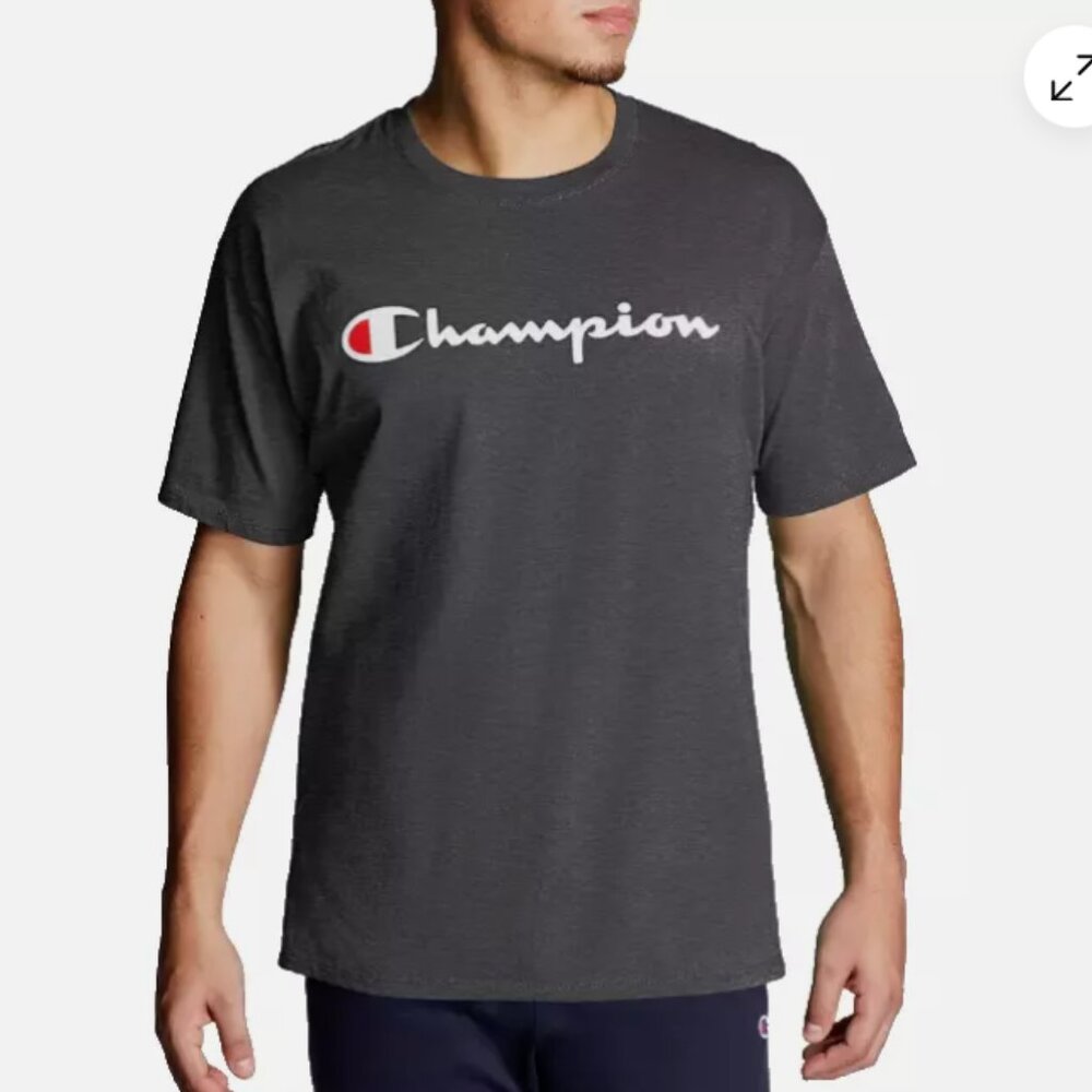 Champion Men’s Tee Shirt Size M Medium Short Sleeve Script Gray Charcoal